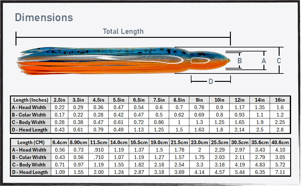 Squid Skirts Size Chart